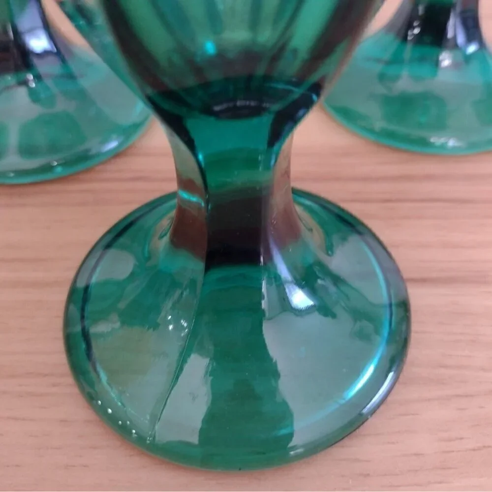 Vintage (4) Anchor Hocking Emerald Green Glass Ice Cream Dishes Tulip Footed